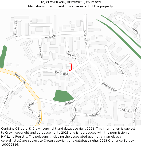 10, CLOVER WAY, BEDWORTH, CV12 0GX: Location map and indicative extent of plot