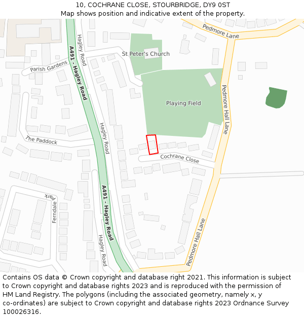 10, COCHRANE CLOSE, STOURBRIDGE, DY9 0ST: Location map and indicative extent of plot