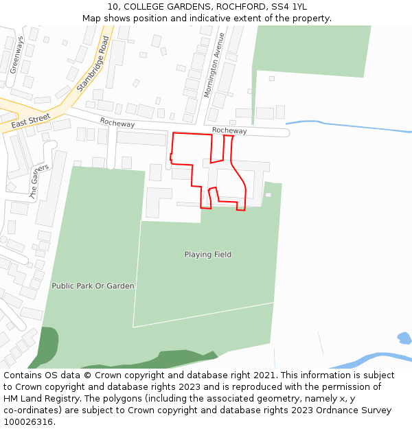 10, COLLEGE GARDENS, ROCHFORD, SS4 1YL: Location map and indicative extent of plot