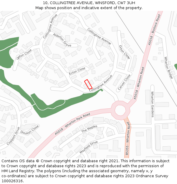 10, COLLINGTREE AVENUE, WINSFORD, CW7 3UH: Location map and indicative extent of plot