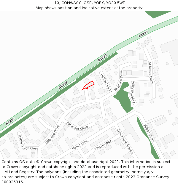 10, CONWAY CLOSE, YORK, YO30 5WF: Location map and indicative extent of plot