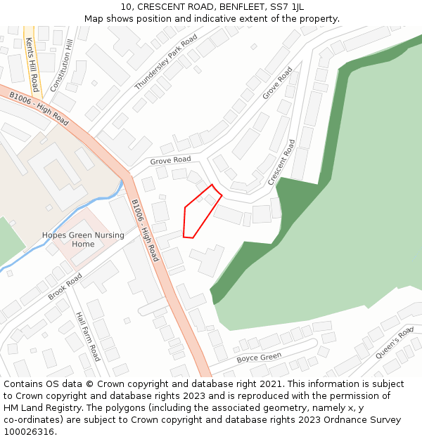 10, CRESCENT ROAD, BENFLEET, SS7 1JL: Location map and indicative extent of plot