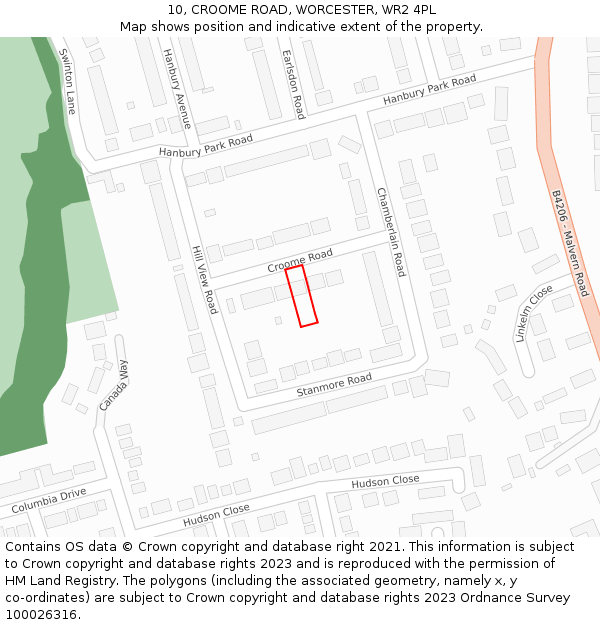 10, CROOME ROAD, WORCESTER, WR2 4PL: Location map and indicative extent of plot