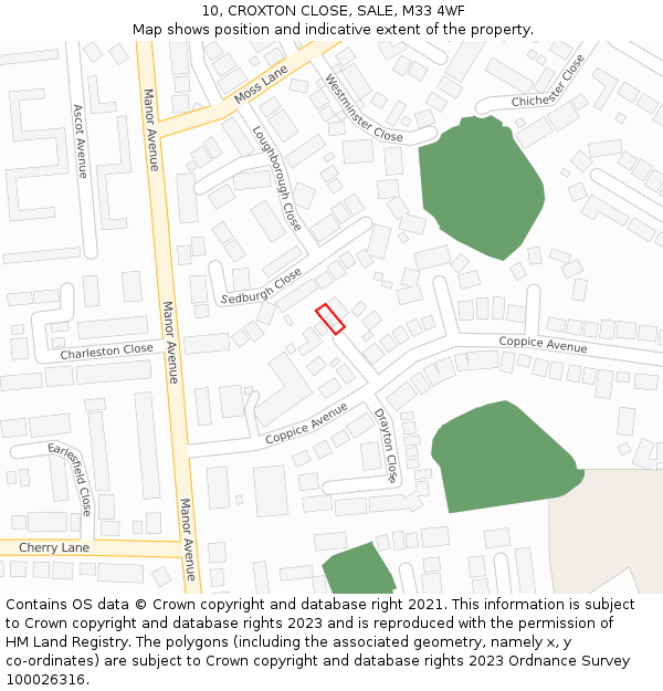 10, CROXTON CLOSE, SALE, M33 4WF: Location map and indicative extent of plot