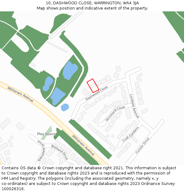 10, DASHWOOD CLOSE, WARRINGTON, WA4 3JA: Location map and indicative extent of plot