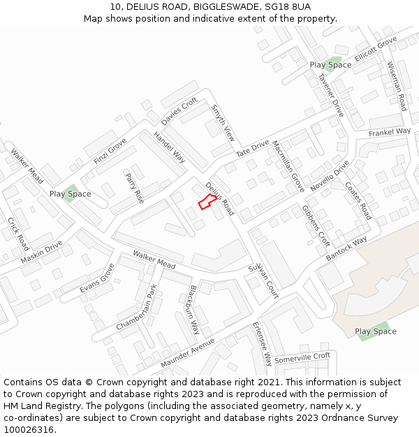 10, DELIUS ROAD, BIGGLESWADE, SG18 8UA: Location map and indicative extent of plot