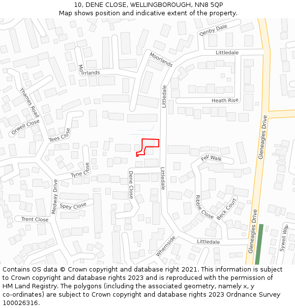 10, DENE CLOSE, WELLINGBOROUGH, NN8 5QP: Location map and indicative extent of plot