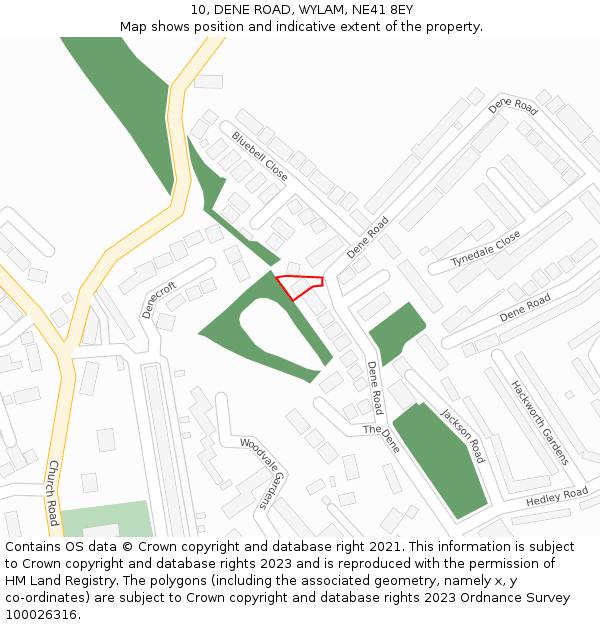 10, DENE ROAD, WYLAM, NE41 8EY: Location map and indicative extent of plot
