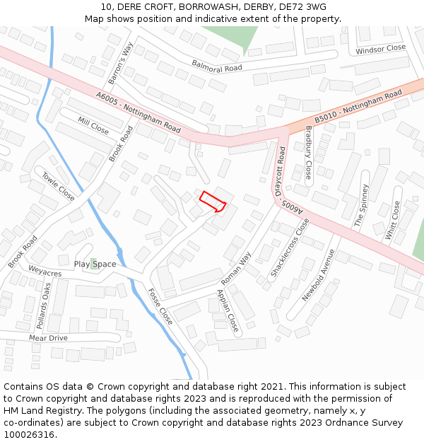 10, DERE CROFT, BORROWASH, DERBY, DE72 3WG: Location map and indicative extent of plot