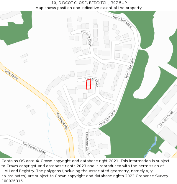 10, DIDCOT CLOSE, REDDITCH, B97 5UP: Location map and indicative extent of plot