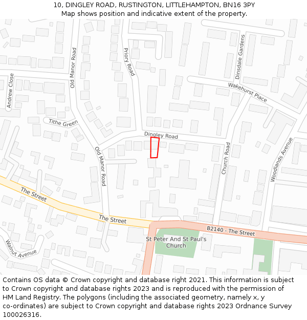 10, DINGLEY ROAD, RUSTINGTON, LITTLEHAMPTON, BN16 3PY: Location map and indicative extent of plot