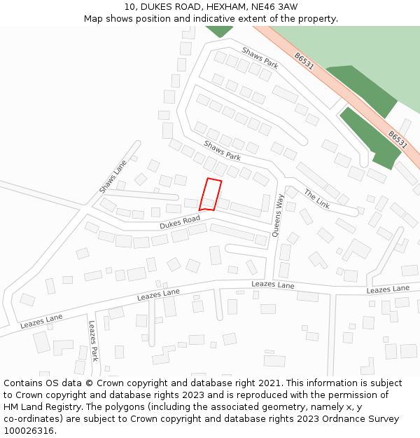 10, DUKES ROAD, HEXHAM, NE46 3AW: Location map and indicative extent of plot