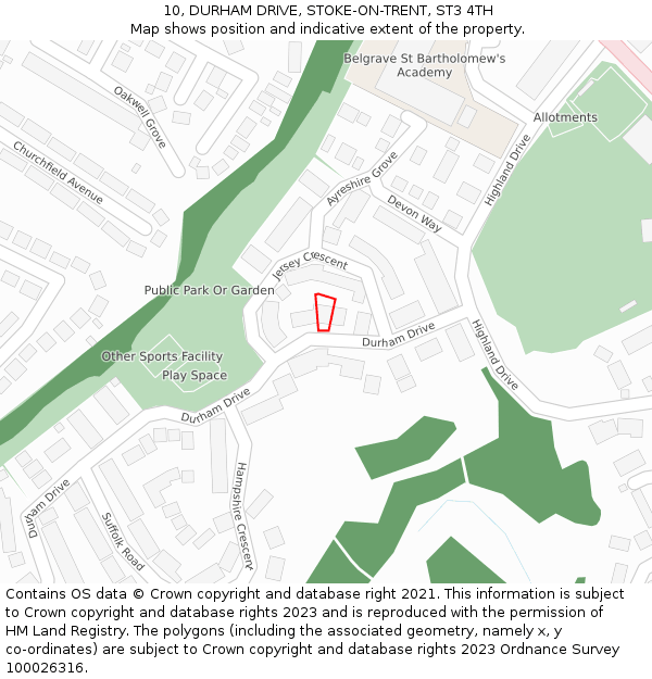 10, DURHAM DRIVE, STOKE-ON-TRENT, ST3 4TH: Location map and indicative extent of plot