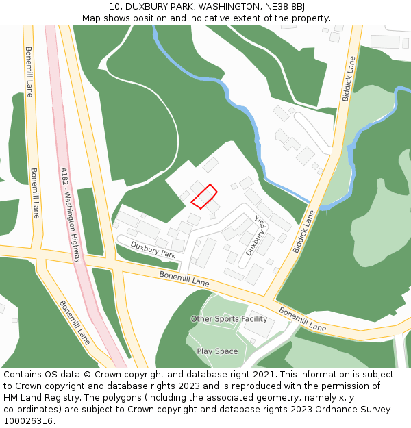 10, DUXBURY PARK, WASHINGTON, NE38 8BJ: Location map and indicative extent of plot