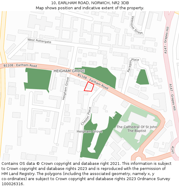 10, EARLHAM ROAD, NORWICH, NR2 3DB: Location map and indicative extent of plot