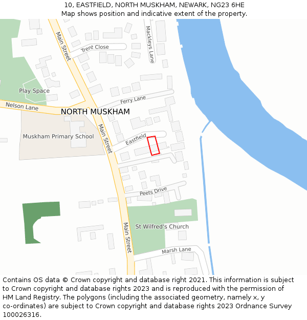 10, EASTFIELD, NORTH MUSKHAM, NEWARK, NG23 6HE: Location map and indicative extent of plot