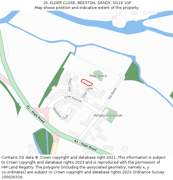 10, ELDER CLOSE, BEESTON, SANDY, SG19 1GF: Location map and indicative extent of plot