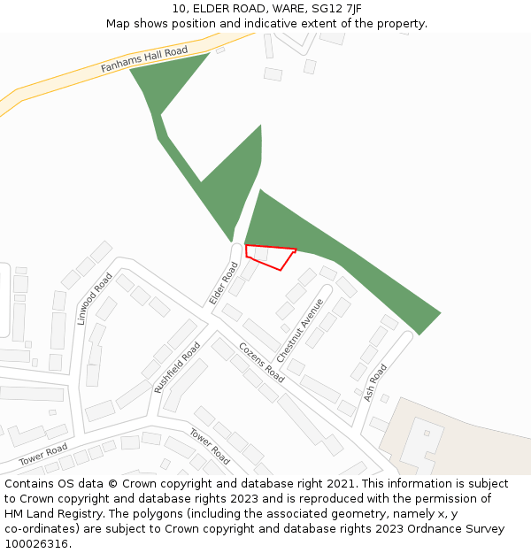 10, ELDER ROAD, WARE, SG12 7JF: Location map and indicative extent of plot
