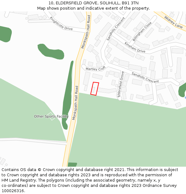 10, ELDERSFIELD GROVE, SOLIHULL, B91 3TN: Location map and indicative extent of plot