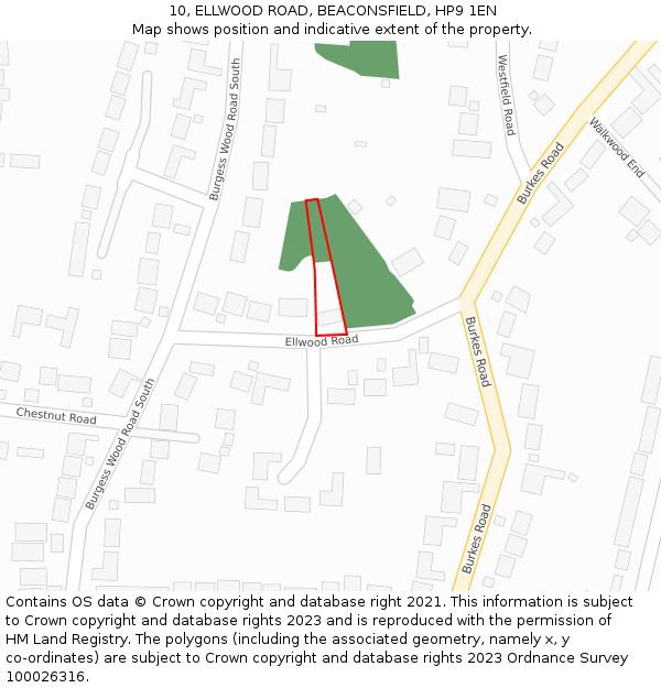 10, ELLWOOD ROAD, BEACONSFIELD, HP9 1EN: Location map and indicative extent of plot