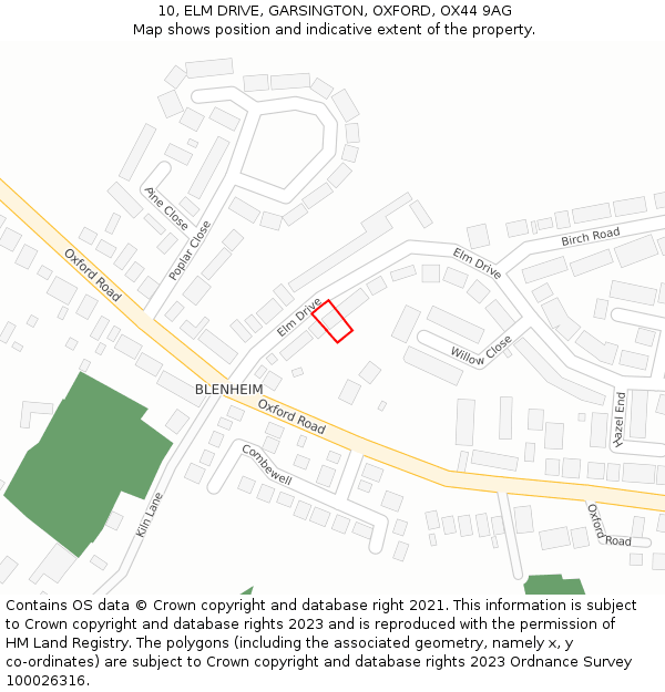 10, ELM DRIVE, GARSINGTON, OXFORD, OX44 9AG: Location map and indicative extent of plot