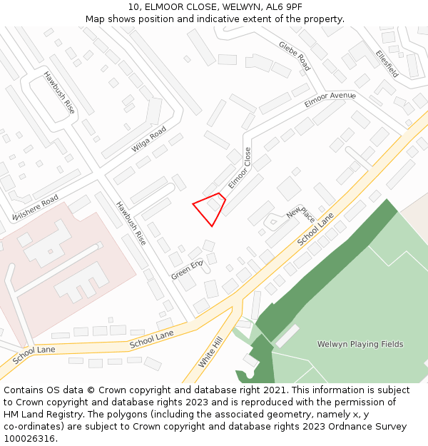 10, ELMOOR CLOSE, WELWYN, AL6 9PF: Location map and indicative extent of plot