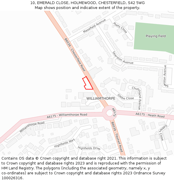 10, EMERALD CLOSE, HOLMEWOOD, CHESTERFIELD, S42 5WG: Location map and indicative extent of plot