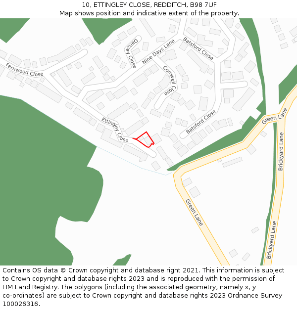 10, ETTINGLEY CLOSE, REDDITCH, B98 7UF: Location map and indicative extent of plot