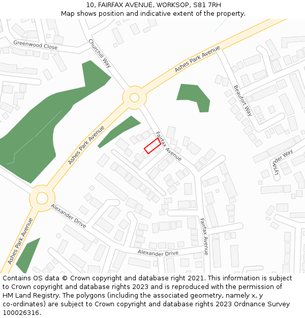 10, FAIRFAX AVENUE, WORKSOP, S81 7RH: Location map and indicative extent of plot