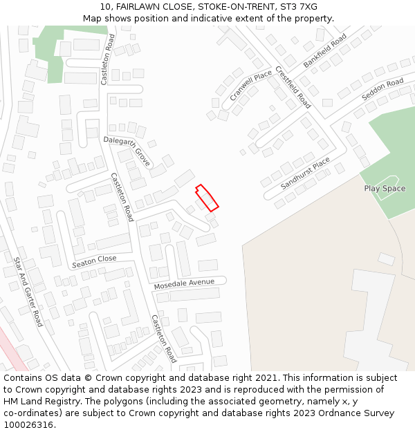 10, FAIRLAWN CLOSE, STOKE-ON-TRENT, ST3 7XG: Location map and indicative extent of plot