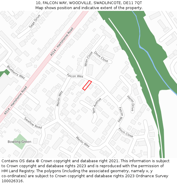 10, FALCON WAY, WOODVILLE, SWADLINCOTE, DE11 7QT: Location map and indicative extent of plot