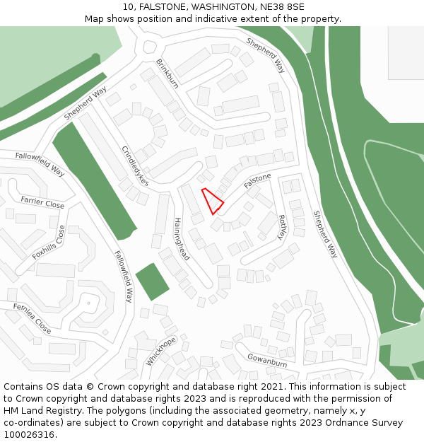 10, FALSTONE, WASHINGTON, NE38 8SE: Location map and indicative extent of plot