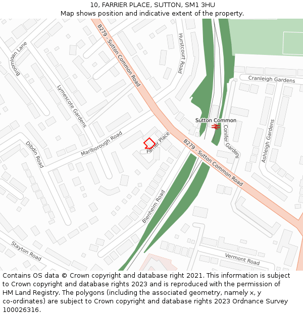 10, FARRIER PLACE, SUTTON, SM1 3HU: Location map and indicative extent of plot