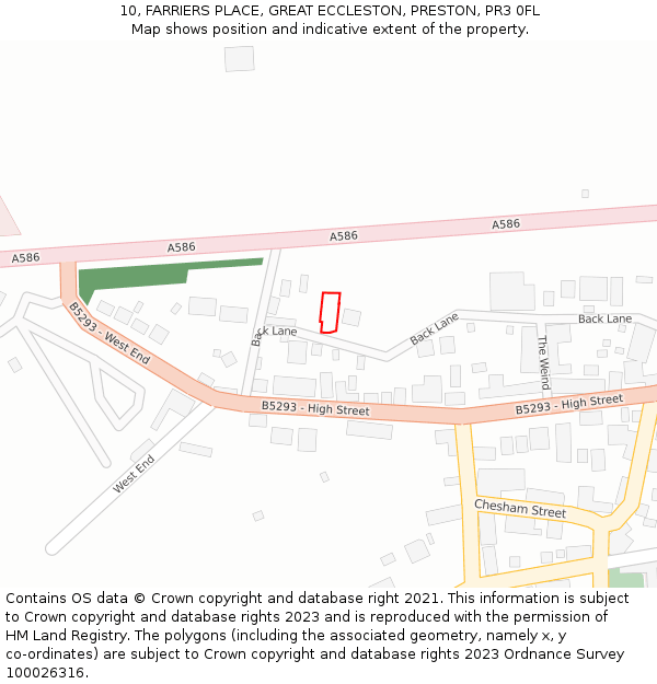 10, FARRIERS PLACE, GREAT ECCLESTON, PRESTON, PR3 0FL: Location map and indicative extent of plot