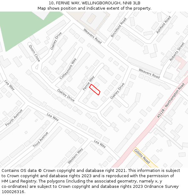 10, FERNIE WAY, WELLINGBOROUGH, NN8 3LB: Location map and indicative extent of plot