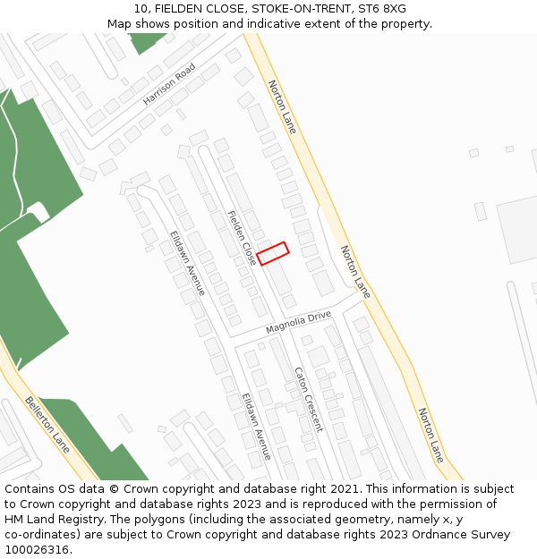 10, FIELDEN CLOSE, STOKE-ON-TRENT, ST6 8XG: Location map and indicative extent of plot