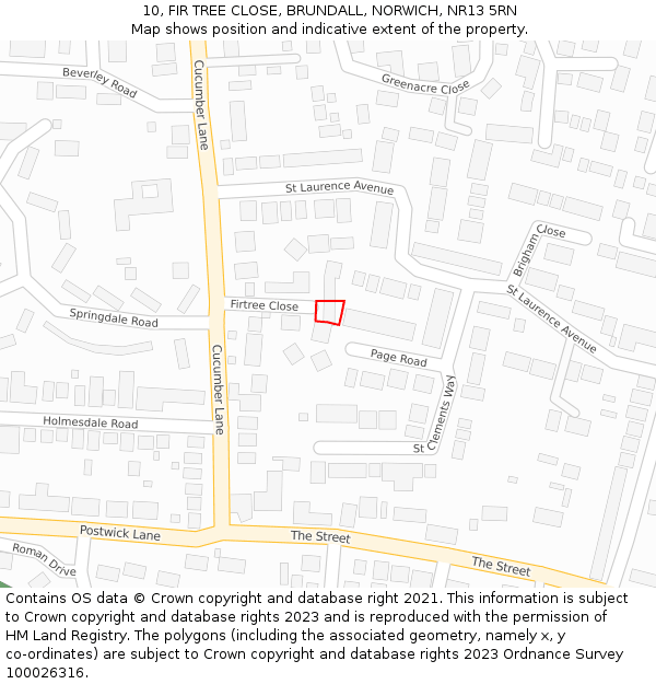 10, FIR TREE CLOSE, BRUNDALL, NORWICH, NR13 5RN: Location map and indicative extent of plot