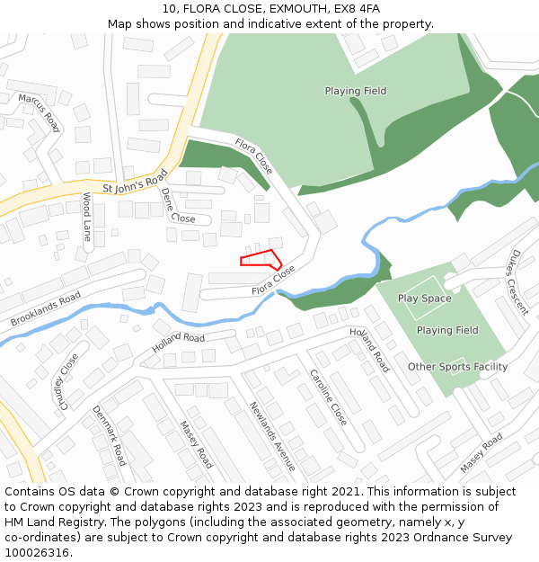 10, FLORA CLOSE, EXMOUTH, EX8 4FA: Location map and indicative extent of plot