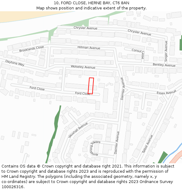 10, FORD CLOSE, HERNE BAY, CT6 8AN: Location map and indicative extent of plot