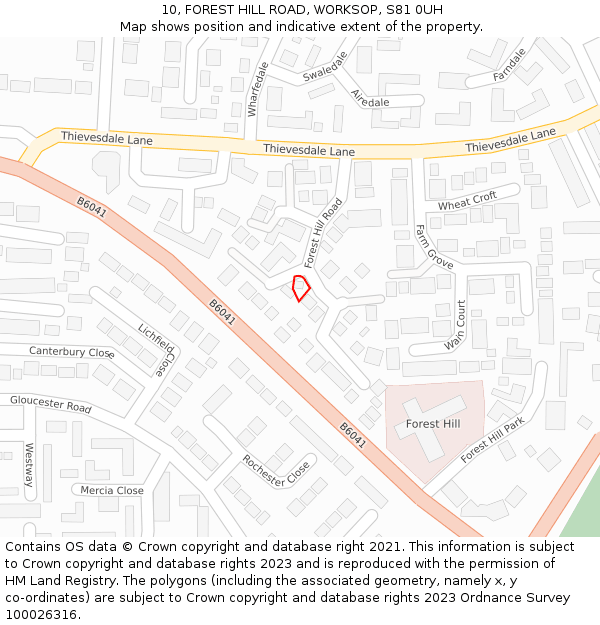 10, FOREST HILL ROAD, WORKSOP, S81 0UH: Location map and indicative extent of plot