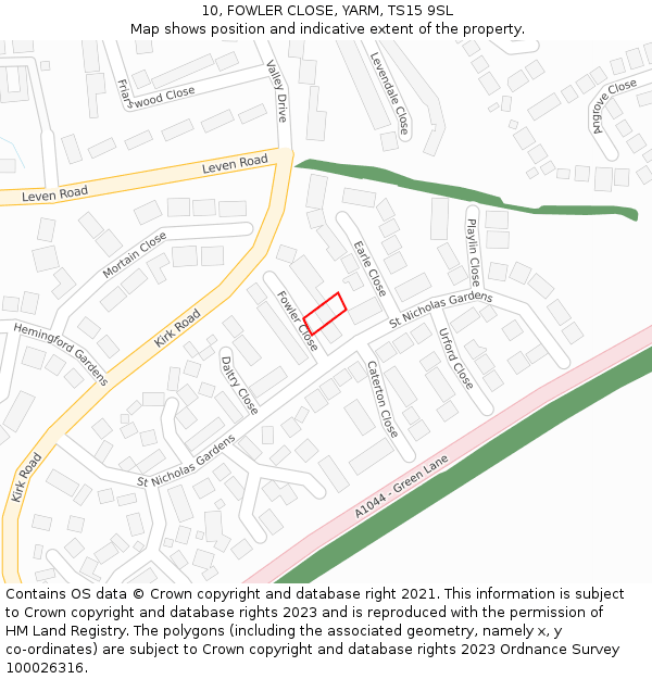 10, FOWLER CLOSE, YARM, TS15 9SL: Location map and indicative extent of plot