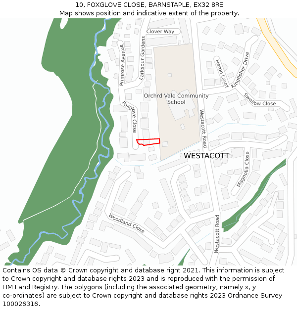 10, FOXGLOVE CLOSE, BARNSTAPLE, EX32 8RE: Location map and indicative extent of plot