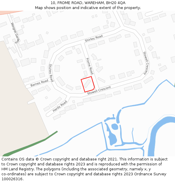 10, FROME ROAD, WAREHAM, BH20 4QA: Location map and indicative extent of plot