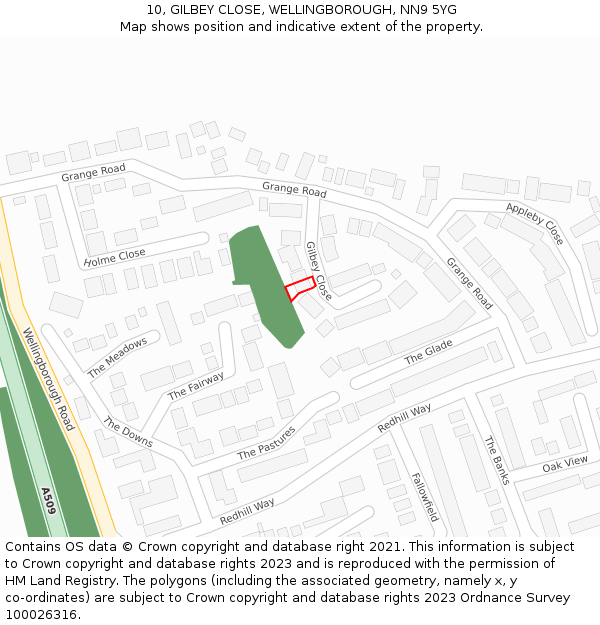 10, GILBEY CLOSE, WELLINGBOROUGH, NN9 5YG: Location map and indicative extent of plot