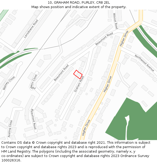 10, GRAHAM ROAD, PURLEY, CR8 2EL: Location map and indicative extent of plot