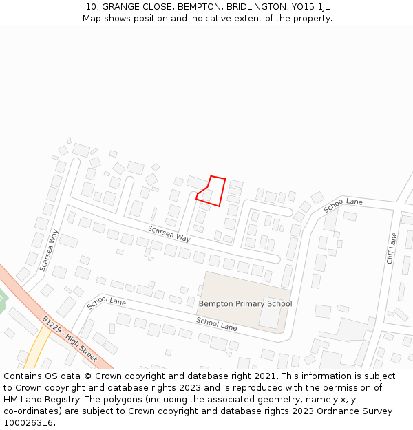 10, GRANGE CLOSE, BEMPTON, BRIDLINGTON, YO15 1JL: Location map and indicative extent of plot