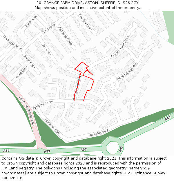 10, GRANGE FARM DRIVE, ASTON, SHEFFIELD, S26 2GY: Location map and indicative extent of plot