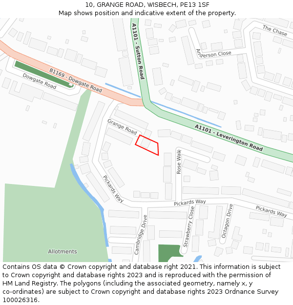 10, GRANGE ROAD, WISBECH, PE13 1SF: Location map and indicative extent of plot