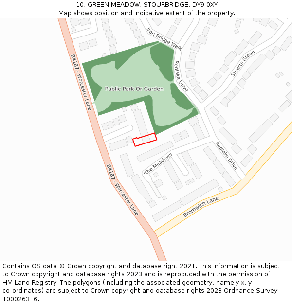 10, GREEN MEADOW, STOURBRIDGE, DY9 0XY: Location map and indicative extent of plot