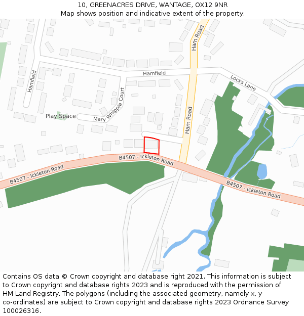 10, GREENACRES DRIVE, WANTAGE, OX12 9NR: Location map and indicative extent of plot